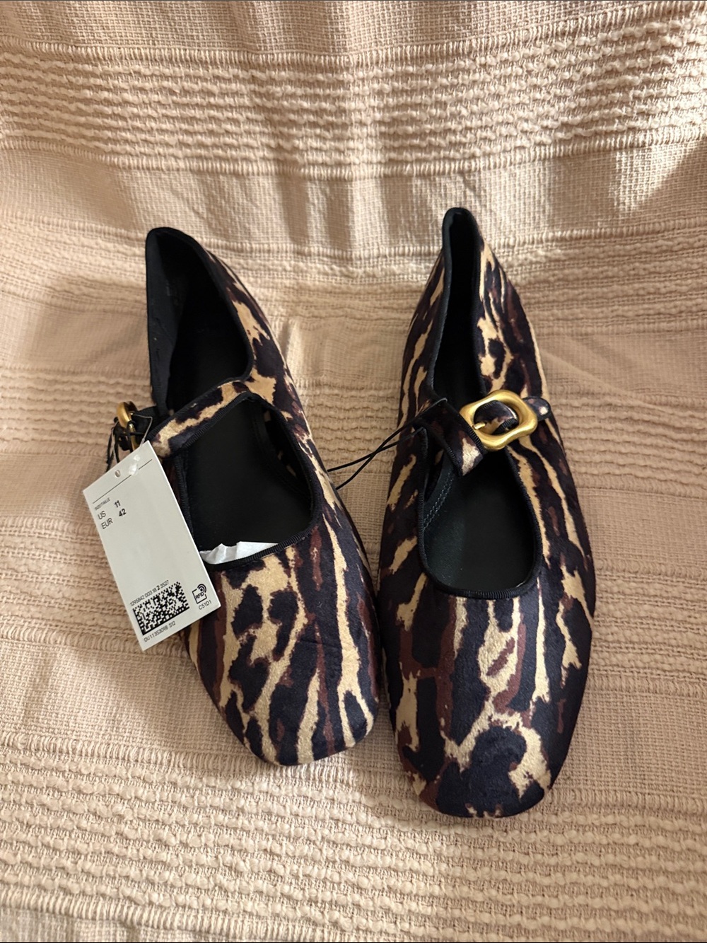 H&M Leopard Print Mary Jane Flats in Brown and Black with Gold Buckle